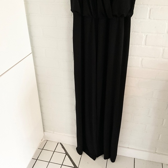 Karen Kane Maxi Jumpsuit Black Wide leg Draped surplice lined top Stretched Sz S - Picture 5 of 16